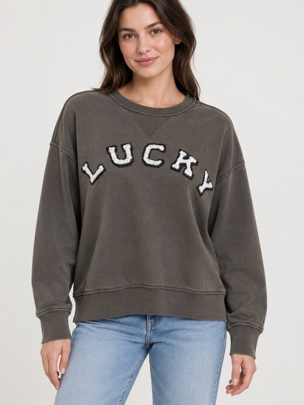 Lucky Brand Women's Olive Charcoal 'Lucky' Crewneck Sweatshirt